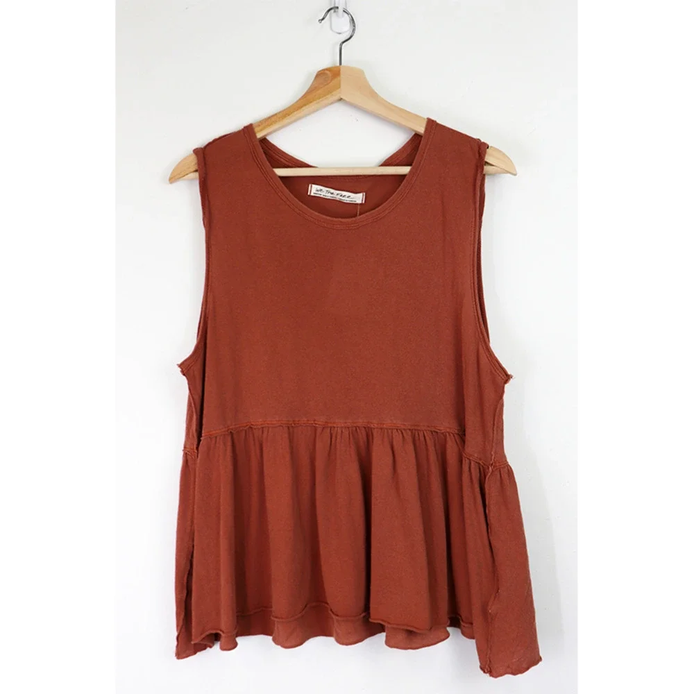NWT Free People Anytime Cotton Peplum Hem Tank Taos Brown Burnt Orange Medium - Picture 3 of 8